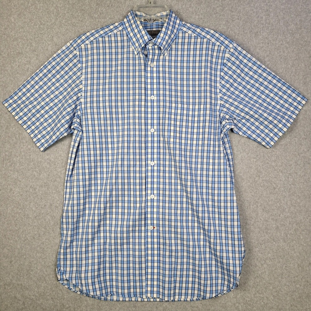 Daniel Cremieux Blue Tattersall Button Down Mens MEDIUM 100% Cotton Short Sleeve